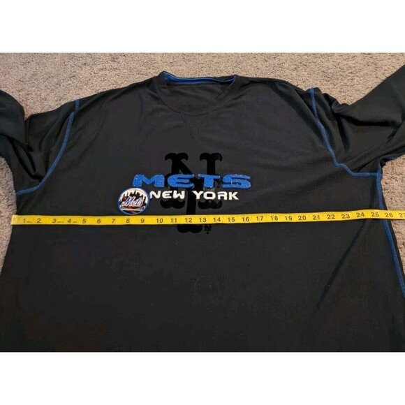 Vintage Y2k Men's New York Mets Long Sleeve Black Waffle Shirt Size XL - Picture 5 of 6